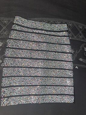 Black Rhinestone-Embellished Mini Skirt